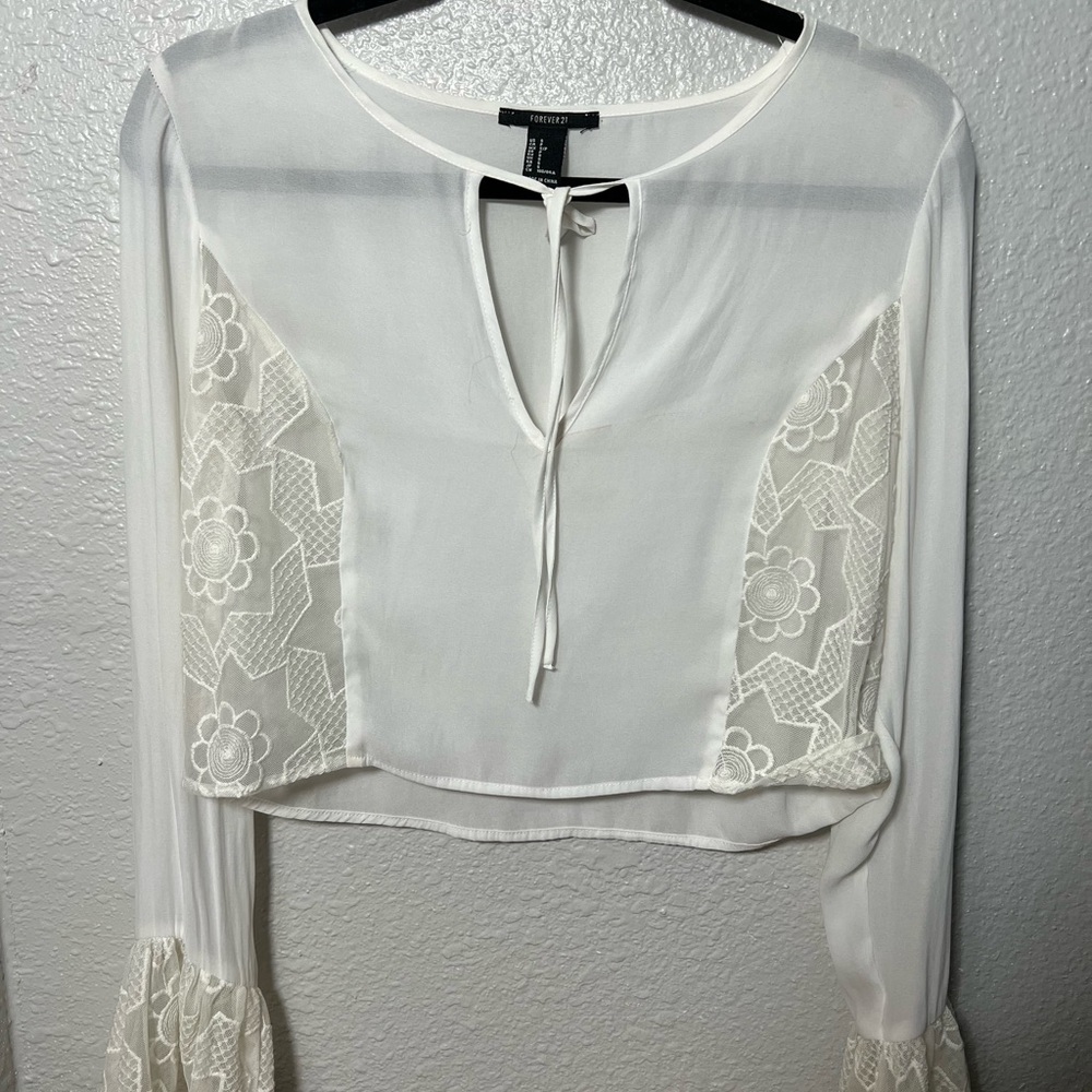 Forever 21 Cream Lace Accent Blouse